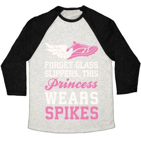 Virgin Teez  Baseball Tee Unisex Tri-Blend Baseball Tee / small / Oatmeal / Black FORGET GLASS SLIPPERS THIS PRINCESS WEARS SPIKES UNISEX TRI-BLEND BASEBALL TEE