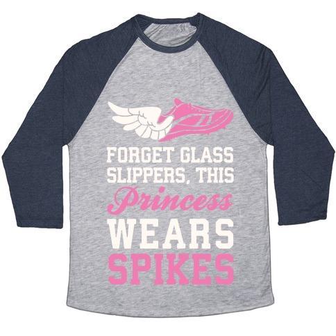Virgin Teez  Baseball Tee Unisex Tri-Blend Baseball Tee / small / Athletic Gray / Navy FORGET GLASS SLIPPERS THIS PRINCESS WEARS SPIKES UNISEX TRI-BLEND BASEBALL TEE