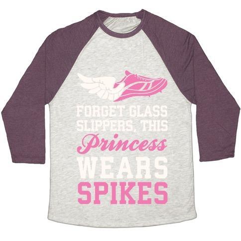 Virgin Teez  Baseball Tee Unisex Tri-Blend Baseball Tee / small / Oatmeal / Maroon FORGET GLASS SLIPPERS THIS PRINCESS WEARS SPIKES UNISEX TRI-BLEND BASEBALL TEE