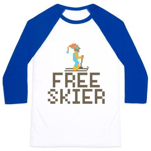 Virgin Teez  Baseball Tee Unisex Classic Baseball Tee / x-small / White/Blue FREE SKIER FOREVER UNISEX CLASSIC BASEBALL TEE