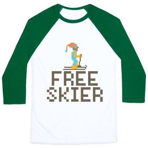 Virgin Teez  Baseball Tee Unisex Classic Baseball Tee / x-small / White/Dark Green FREE SKIER FOREVER UNISEX CLASSIC BASEBALL TEE