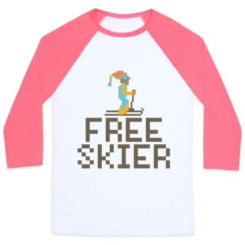 Virgin Teez  Baseball Tee Unisex Classic Baseball Tee / x-small / White/Neon Pink FREE SKIER FOREVER UNISEX CLASSIC BASEBALL TEE