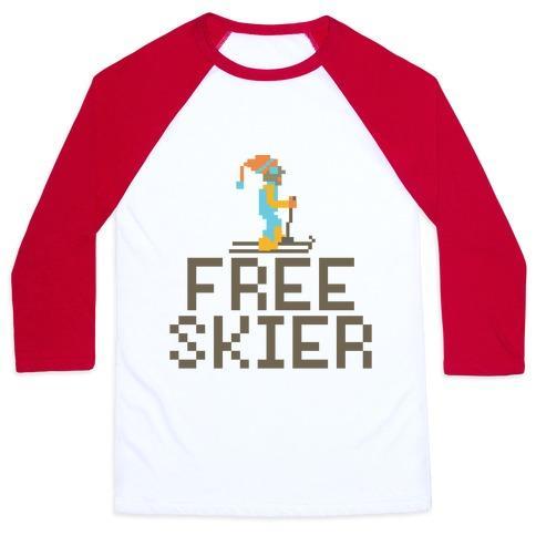 Virgin Teez  Baseball Tee Unisex Classic Baseball Tee / x-small / White/Red FREE SKIER FOREVER UNISEX CLASSIC BASEBALL TEE