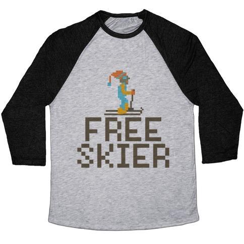 Virgin Teez  Baseball Tee Unisex Tri-Blend Baseball Tee / small / Athletic Gray / Black FREE SKIER FOREVER UNISEX TRI-BLEND BASEBALL TEE