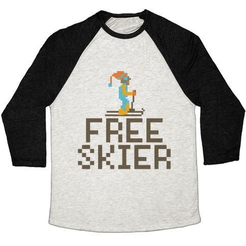 Virgin Teez  Baseball Tee Unisex Tri-Blend Baseball Tee / small / Oatmeal / Black FREE SKIER FOREVER UNISEX TRI-BLEND BASEBALL TEE