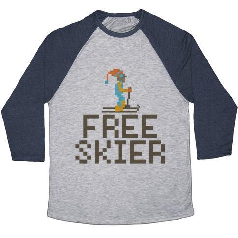 Virgin Teez  Baseball Tee Unisex Tri-Blend Baseball Tee / small / Athletic Gray / Navy FREE SKIER FOREVER UNISEX TRI-BLEND BASEBALL TEE