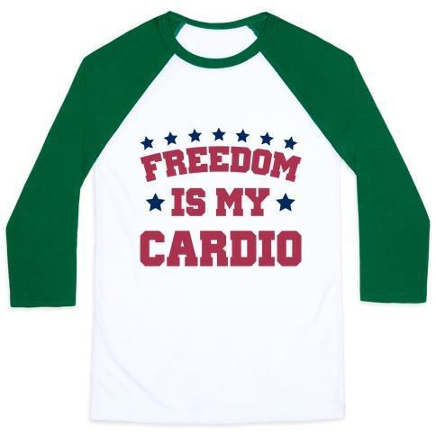 Virgin Teez  Baseball Tee Unisex Classic Baseball Tee / x-small / White/Dark Green FREEDOM IS MY CARDIO UNISEX CLASSIC BASEBALL TEE