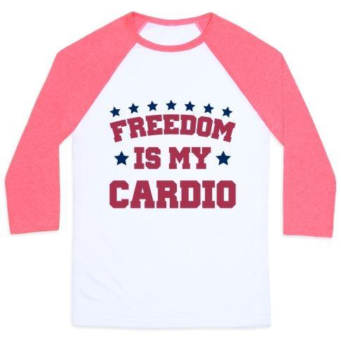 Virgin Teez  Baseball Tee Unisex Classic Baseball Tee / x-small / White/Neon Pink FREEDOM IS MY CARDIO UNISEX CLASSIC BASEBALL TEE