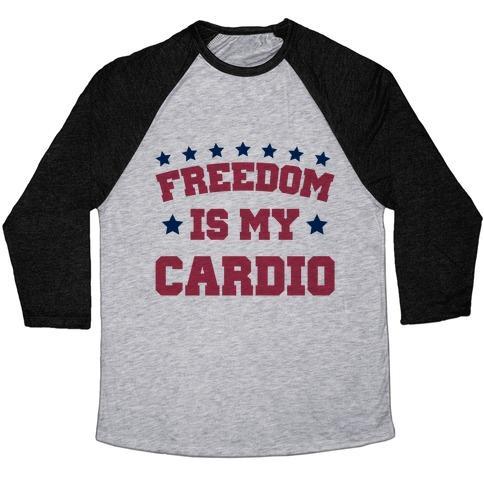 Virgin Teez  Baseball Tee Unisex Tri-Blend Baseball Tee / small / Athletic Gray / Black FREEDOM IS MY CARDIO UNISEX TRI-BLEND BASEBALL TEE