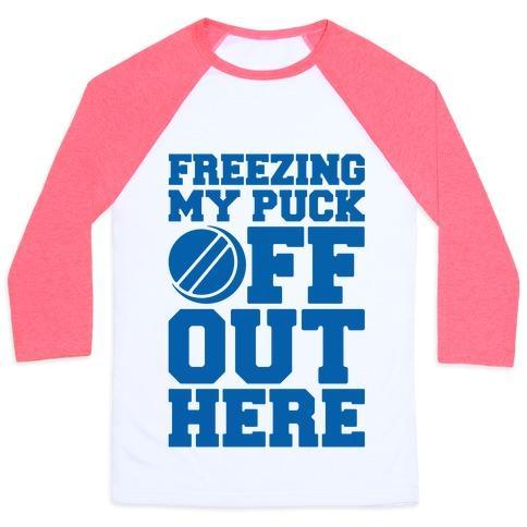 Virgin Teez  Baseball Tee Unisex Classic Baseball Tee / x-small / White/Neon Pink FREEZING MY PUCK OFF UNISEX CLASSIC BASEBALL TEE