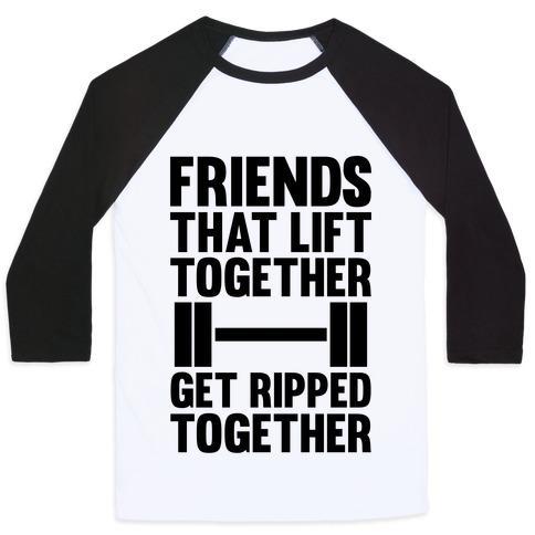 Virgin Teez  Baseball Tee Unisex Classic Baseball Tee / x-small / White/Black FRIENDS THAT LIFT TOGETHER GET RIPPED TOGETHER UNISEX CLASSIC BASEBALL TEE