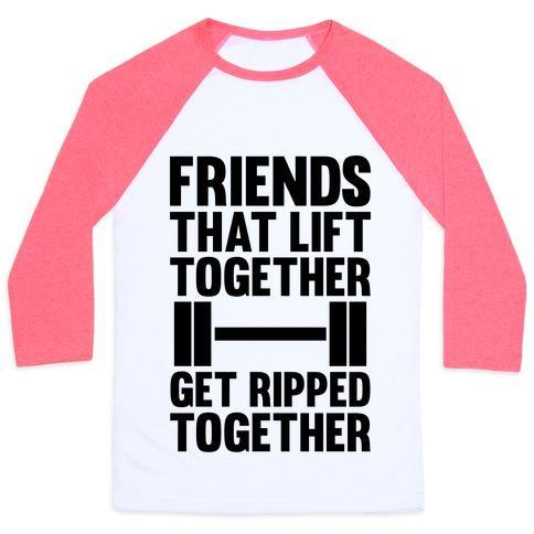 Virgin Teez  Baseball Tee Unisex Classic Baseball Tee / x-small / White/Neon Pink FRIENDS THAT LIFT TOGETHER GET RIPPED TOGETHER UNISEX CLASSIC BASEBALL TEE