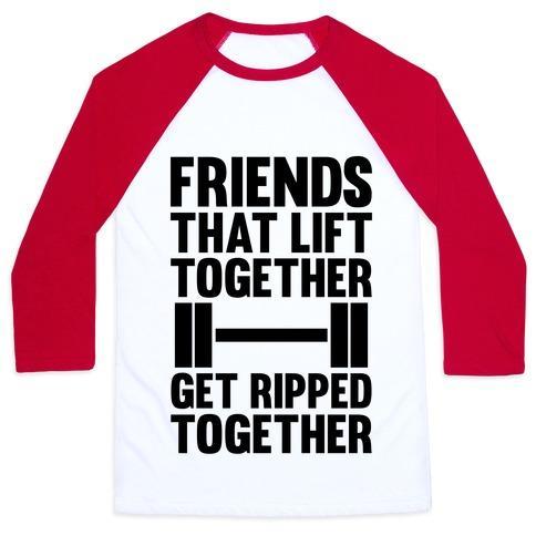 Virgin Teez  Baseball Tee Unisex Classic Baseball Tee / x-small / White/Red FRIENDS THAT LIFT TOGETHER GET RIPPED TOGETHER UNISEX CLASSIC BASEBALL TEE
