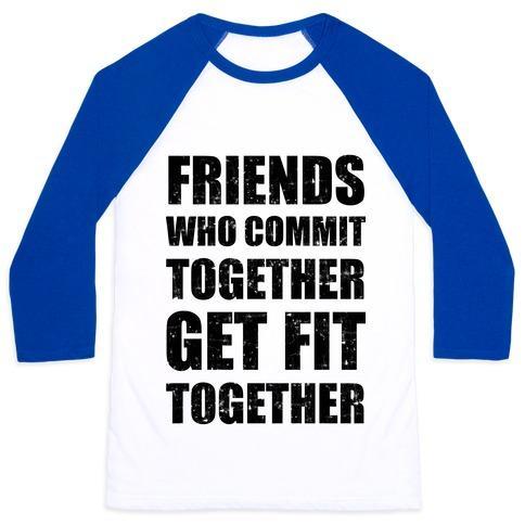 Virgin Teez  Baseball Tee Unisex Classic Baseball Tee / x-small / White/Blue FRIENDS WHO COMMIT TOGETHER GET FIT TOGETHER UNISEX CLASSIC BASEBALL TEE