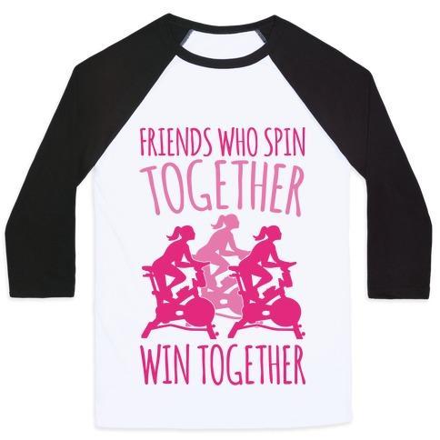 Virgin Teez  Baseball Tee Unisex Classic Baseball Tee / x-small / White/Black FRIENDS WHO SPIN TOGETHER WIN TOGETHER UNISEX CLASSIC BASEBALL TEE