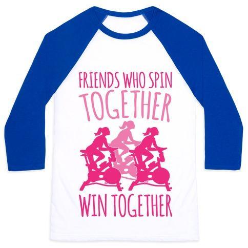 Virgin Teez  Baseball Tee Unisex Classic Baseball Tee / x-small / White/Blue FRIENDS WHO SPIN TOGETHER WIN TOGETHER UNISEX CLASSIC BASEBALL TEE