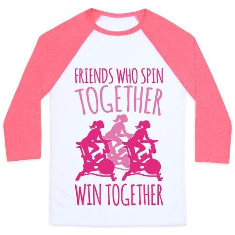 Virgin Teez  Baseball Tee Unisex Classic Baseball Tee / x-small / White/Neon Pink FRIENDS WHO SPIN TOGETHER WIN TOGETHER UNISEX CLASSIC BASEBALL TEE
