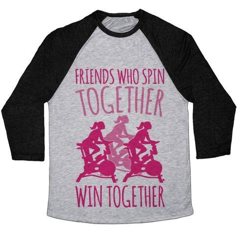 Virgin Teez  Baseball Tee Unisex Tri-Blend Baseball Tee / small / Athletic Gray / Black FRIENDS WHO SPIN TOGETHER WIN TOGETHER UNISEX TRI-BLEND BASEBALL TEE