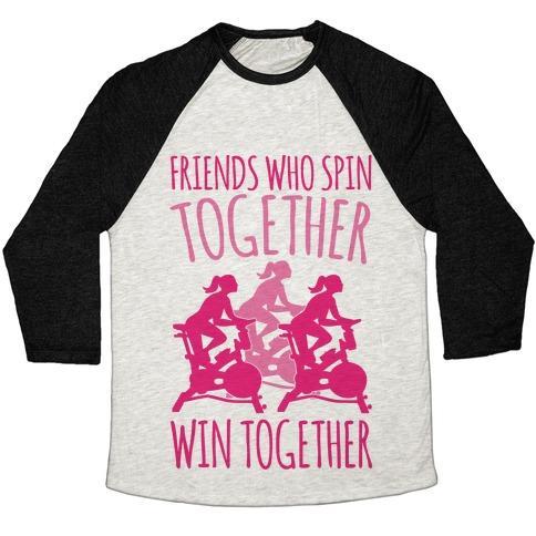 Virgin Teez  Baseball Tee Unisex Tri-Blend Baseball Tee / small / Oatmeal / Black FRIENDS WHO SPIN TOGETHER WIN TOGETHER UNISEX TRI-BLEND BASEBALL TEE