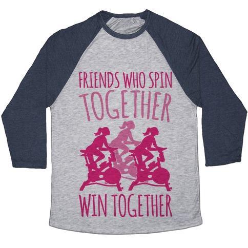 Virgin Teez  Baseball Tee Unisex Tri-Blend Baseball Tee / small / Athletic Gray / Navy FRIENDS WHO SPIN TOGETHER WIN TOGETHER UNISEX TRI-BLEND BASEBALL TEE