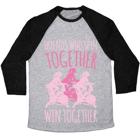 Virgin Teez  Baseball Tee Unisex Tri-Blend Baseball Tee / small / Athletic Gray / Black FRIENDS WHO SPIN TOGETHER WIN TOGETHER WHITE PRINT UNISEX TRI-BLEND BASEBALL TEE
