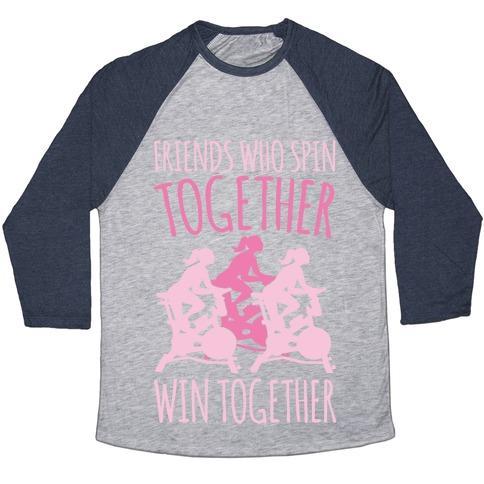 Virgin Teez  Baseball Tee Unisex Tri-Blend Baseball Tee / small / Athletic Gray / Navy FRIENDS WHO SPIN TOGETHER WIN TOGETHER WHITE PRINT UNISEX TRI-BLEND BASEBALL TEE