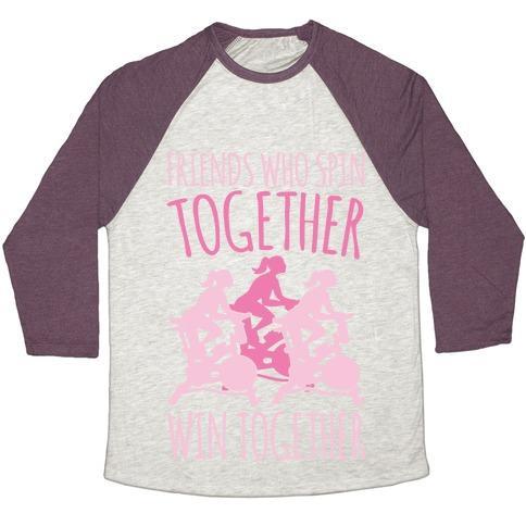 Virgin Teez  Baseball Tee Unisex Tri-Blend Baseball Tee / small / Oatmeal / Maroon FRIENDS WHO SPIN TOGETHER WIN TOGETHER WHITE PRINT UNISEX TRI-BLEND BASEBALL TEE