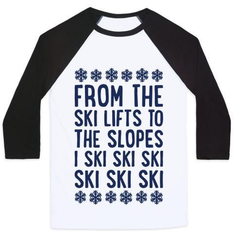 Virgin Teez  Baseball Tee Unisex Classic Baseball Tee / x-small / White/Black FROM THE SKI LIFTS TO THE SLOPES UNISEX CLASSIC BASEBALL TEE