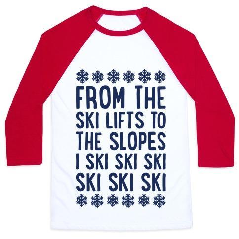 Virgin Teez  Baseball Tee Unisex Classic Baseball Tee / x-small / White/Red FROM THE SKI LIFTS TO THE SLOPES UNISEX CLASSIC BASEBALL TEE