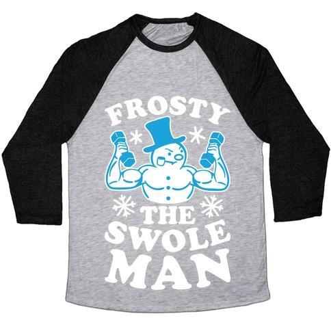 Virgin Teez  Baseball Tee Unisex Tri-Blend Baseball Tee / small / Athletic Gray / Black FROSTY THE SWOLEMAN UNISEX TRI-BLEND BASEBALL TEE