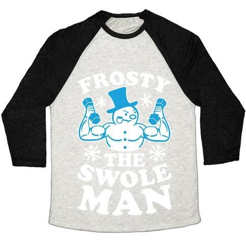 Virgin Teez  Baseball Tee Unisex Tri-Blend Baseball Tee / small / Oatmeal / Black FROSTY THE SWOLEMAN UNISEX TRI-BLEND BASEBALL TEE