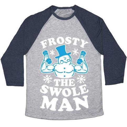 Virgin Teez  Baseball Tee Unisex Tri-Blend Baseball Tee / small / Athletic Gray / Navy FROSTY THE SWOLEMAN UNISEX TRI-BLEND BASEBALL TEE