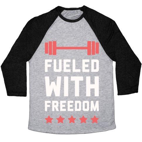 Virgin Teez  Baseball Tee Unisex Tri-Blend Baseball Tee / small / Athletic Gray / Black FUELED WITH FREEDOM UNISEX TRI-BLEND BASEBALL TEE