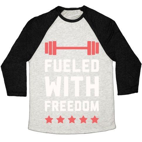 Virgin Teez  Baseball Tee Unisex Tri-Blend Baseball Tee / small / Oatmeal / Black FUELED WITH FREEDOM UNISEX TRI-BLEND BASEBALL TEE