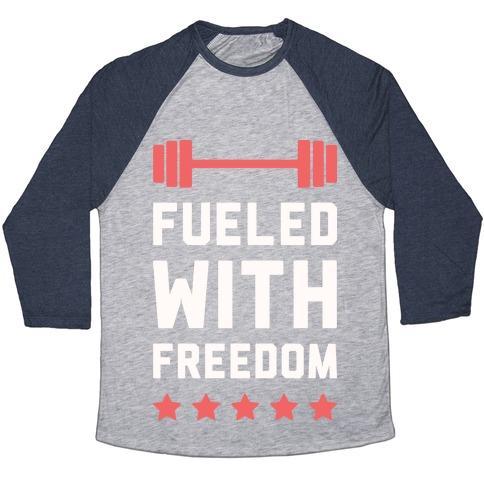Virgin Teez  Baseball Tee Unisex Tri-Blend Baseball Tee / small / Athletic Gray / Navy FUELED WITH FREEDOM UNISEX TRI-BLEND BASEBALL TEE
