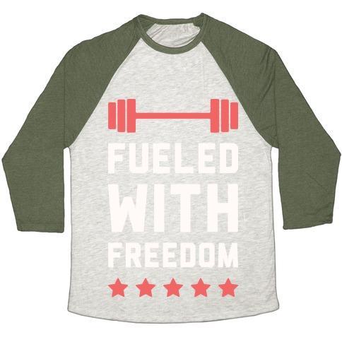 Virgin Teez  Baseball Tee Unisex Tri-Blend Baseball Tee / small / Oatmeal / Moss FUELED WITH FREEDOM UNISEX TRI-BLEND BASEBALL TEE