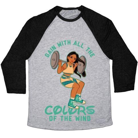 Virgin Teez  Baseball Tee Unisex Tri-Blend Baseball Tee / small / Athletic Gray / Black GAIN WITH ALL THE COLORS OF THE WIND POCAHONTAS PARODY UNISEX TRI-BLEND BASEBALL TEE