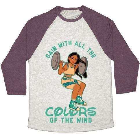 Virgin Teez  Baseball Tee Unisex Tri-Blend Baseball Tee / small / Oatmeal / Maroon GAIN WITH ALL THE COLORS OF THE WIND POCAHONTAS PARODY UNISEX TRI-BLEND BASEBALL TEE