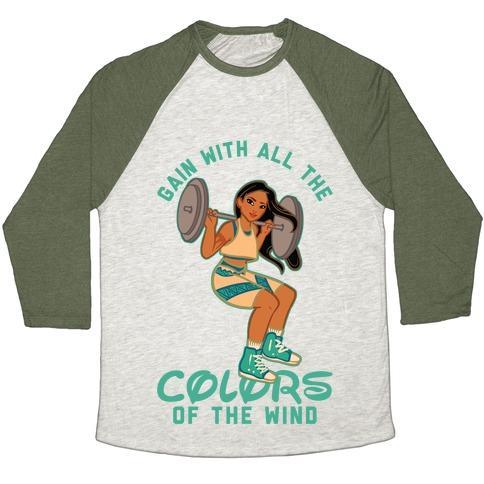 Virgin Teez  Baseball Tee Unisex Tri-Blend Baseball Tee / small / Oatmeal / Moss GAIN WITH ALL THE COLORS OF THE WIND POCAHONTAS PARODY UNISEX TRI-BLEND BASEBALL TEE