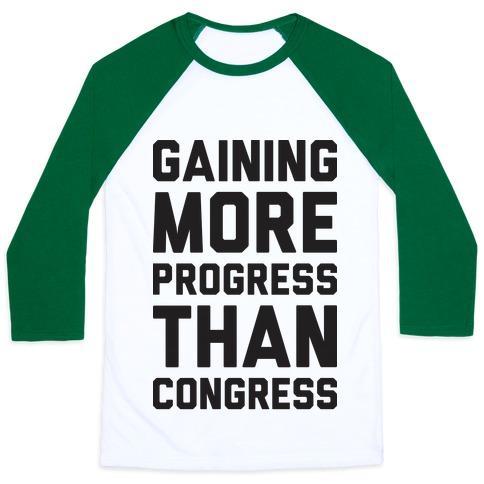 Virgin Teez  Baseball Tee Unisex Classic Baseball Tee / x-small / White/Dark Green GAINING MORE PROGRESS THAN CONGRESS UNISEX CLASSIC BASEBALL TEE