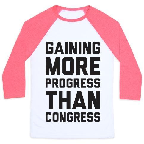 Virgin Teez  Baseball Tee Unisex Classic Baseball Tee / x-small / White/Neon Pink GAINING MORE PROGRESS THAN CONGRESS UNISEX CLASSIC BASEBALL TEE