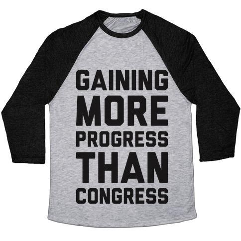 Virgin Teez  Baseball Tee Unisex Tri-Blend Baseball Tee / small / Athletic Gray / Black GAINING MORE PROGRESS THAN CONGRESS UNISEX TRI-BLEND BASEBALL TEE