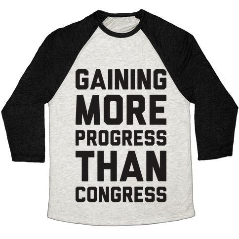 Virgin Teez  Baseball Tee Unisex Tri-Blend Baseball Tee / small / Oatmeal / Black GAINING MORE PROGRESS THAN CONGRESS UNISEX TRI-BLEND BASEBALL TEE