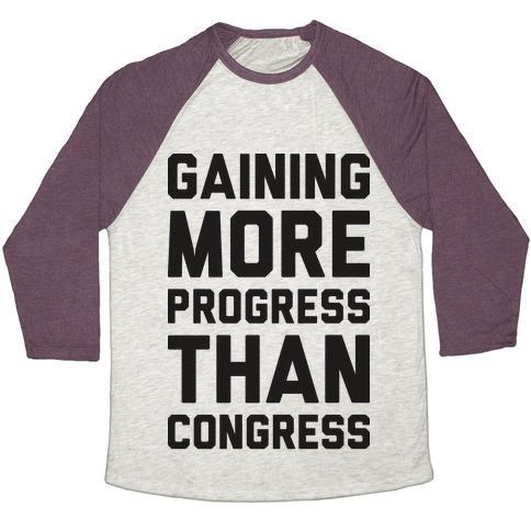 Virgin Teez  Baseball Tee Unisex Tri-Blend Baseball Tee / small / Oatmeal / Maroon GAINING MORE PROGRESS THAN CONGRESS UNISEX TRI-BLEND BASEBALL TEE