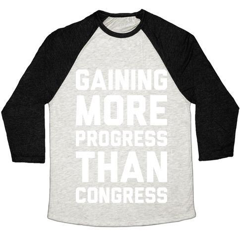 Virgin Teez  Baseball Tee Unisex Tri-Blend Baseball Tee / small / Oatmeal / Black GAINING MORE PROGRESS THAN CONGRESS UNISEX TRI-BLEND BASEBALL TEE