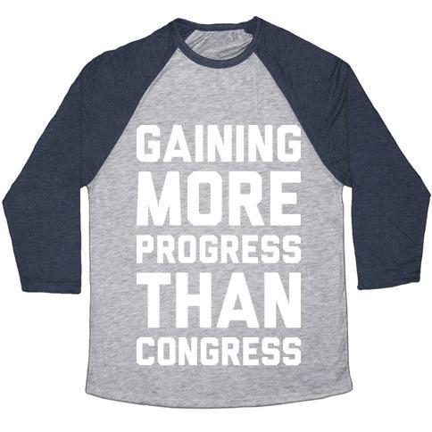 Virgin Teez  Baseball Tee Unisex Tri-Blend Baseball Tee / small / Athletic Gray / Navy GAINING MORE PROGRESS THAN CONGRESS UNISEX TRI-BLEND BASEBALL TEE