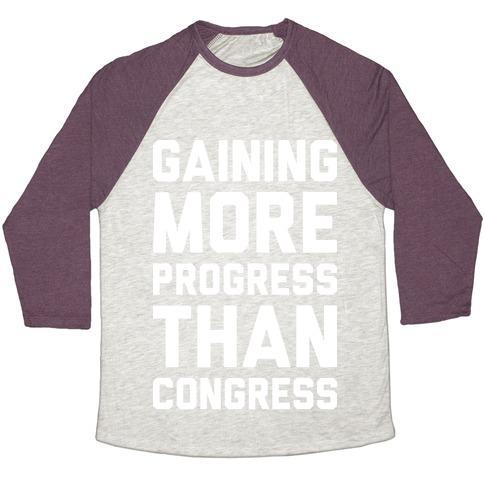 Virgin Teez  Baseball Tee Unisex Tri-Blend Baseball Tee / small / Oatmeal / Maroon GAINING MORE PROGRESS THAN CONGRESS UNISEX TRI-BLEND BASEBALL TEE