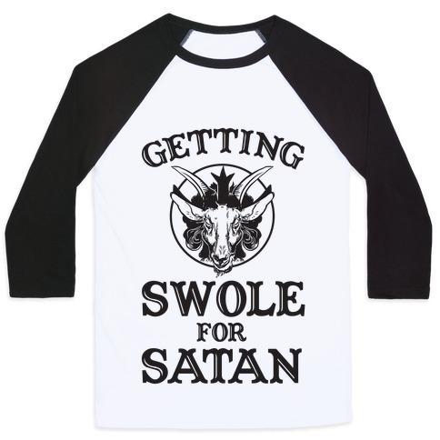 Virgin Teez  Baseball Tee Unisex Classic Baseball Tee / x-small / White/Black GAINING SWOLES FOR SATAN UNISEX CLASSIC BASEBALL TEE