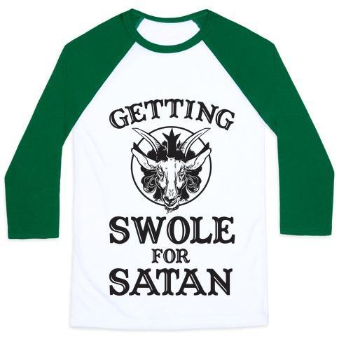 Virgin Teez  Baseball Tee Unisex Classic Baseball Tee / x-small / White/Dark Green GAINING SWOLES FOR SATAN UNISEX CLASSIC BASEBALL TEE