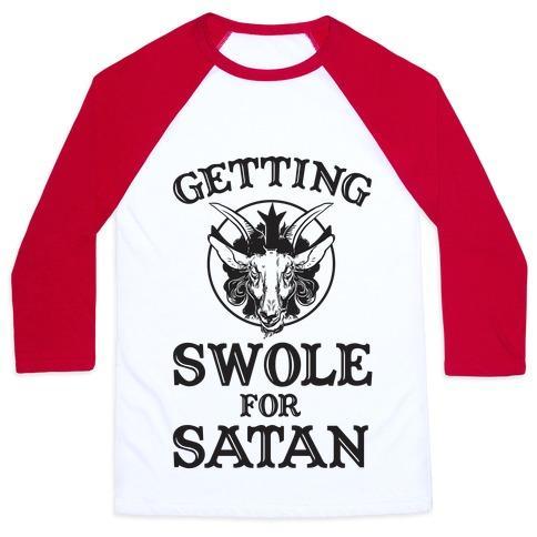 Virgin Teez  Baseball Tee Unisex Classic Baseball Tee / x-small / White/Red GAINING SWOLES FOR SATAN UNISEX CLASSIC BASEBALL TEE
